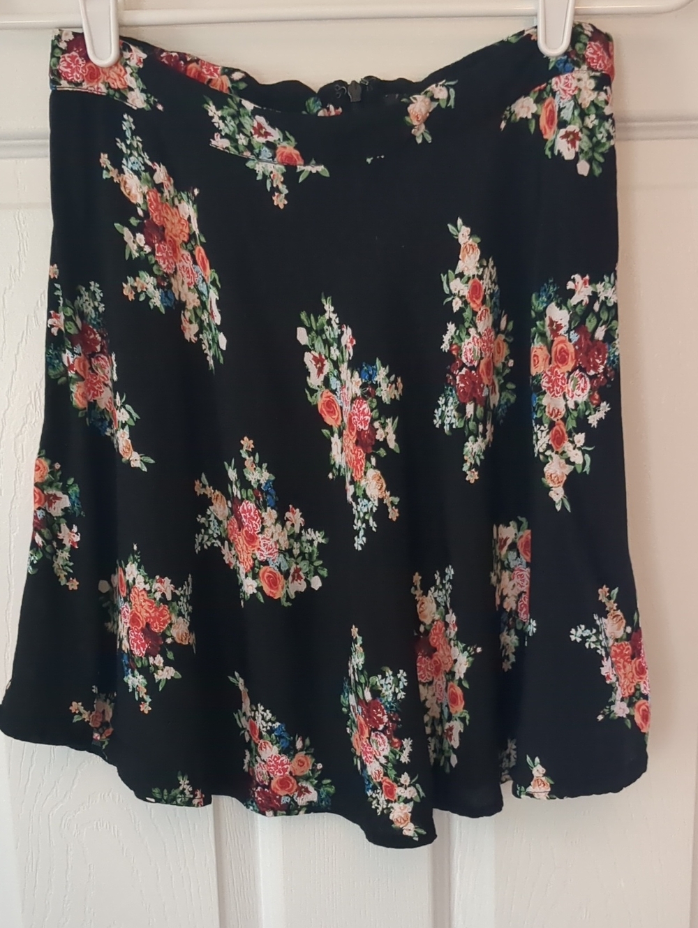 Floral A-Line Mini Skirt - Black with Floral Print